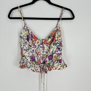AFRM Perez Sleeveless Peplum Hem Bustier Crop Top Floral Womens Small